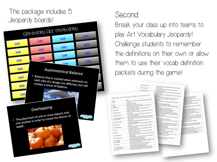 Elements and Principles Art Vocabulary Scavenger Hunt and Jeopardy Gam ...
