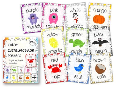 Color Identification Posters (English and Spanish Words)