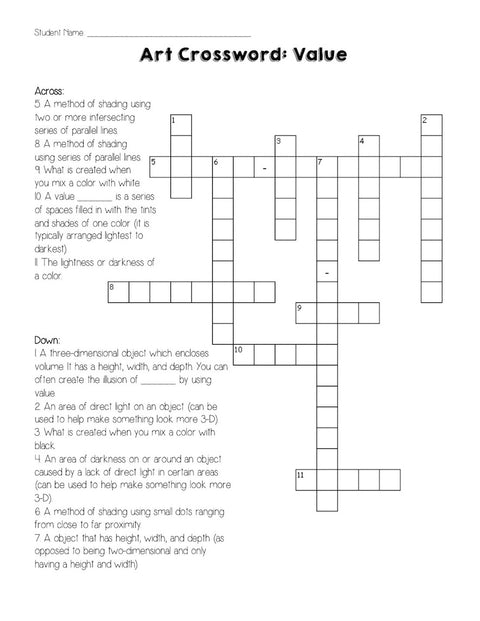 Visual Art Crossword Puzzles (Set of 8) - Great for sub plans!