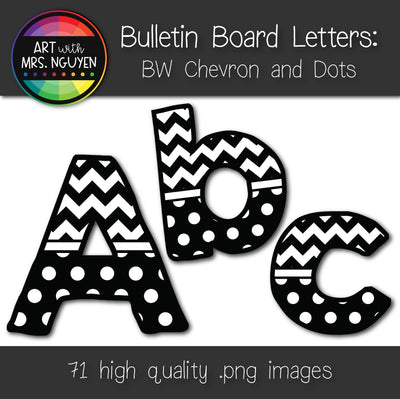 Bulletin Board Letters: Black and White Chevron and Dots