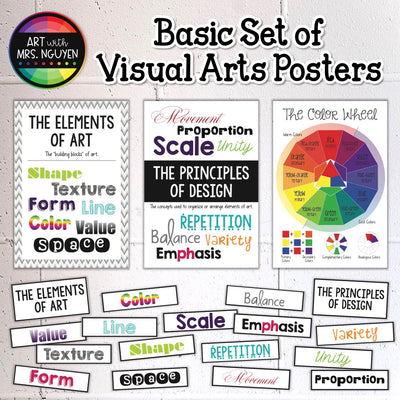 Basic Set of Visual Arts Posters: Color Wheel, Elements and Principles