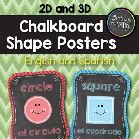 English/Spanish Chevron Chalkboard 2D and 3D Shape Poster Printables