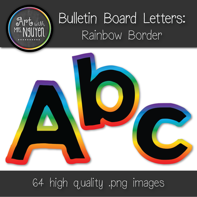 Bulletin Board Letters: Black with Rainbow Gradient Border