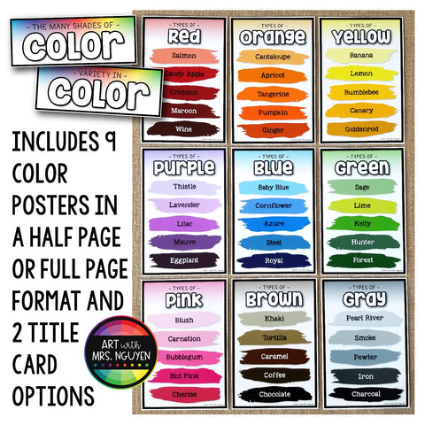 Descriptive Shades of Color Posters (Paint Line Design)